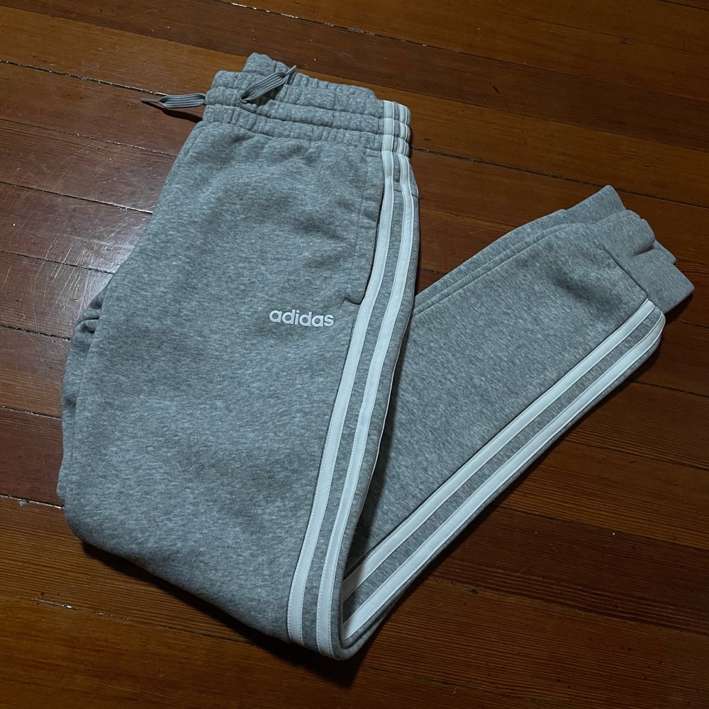 Grey and white adidas sweatpants joggers